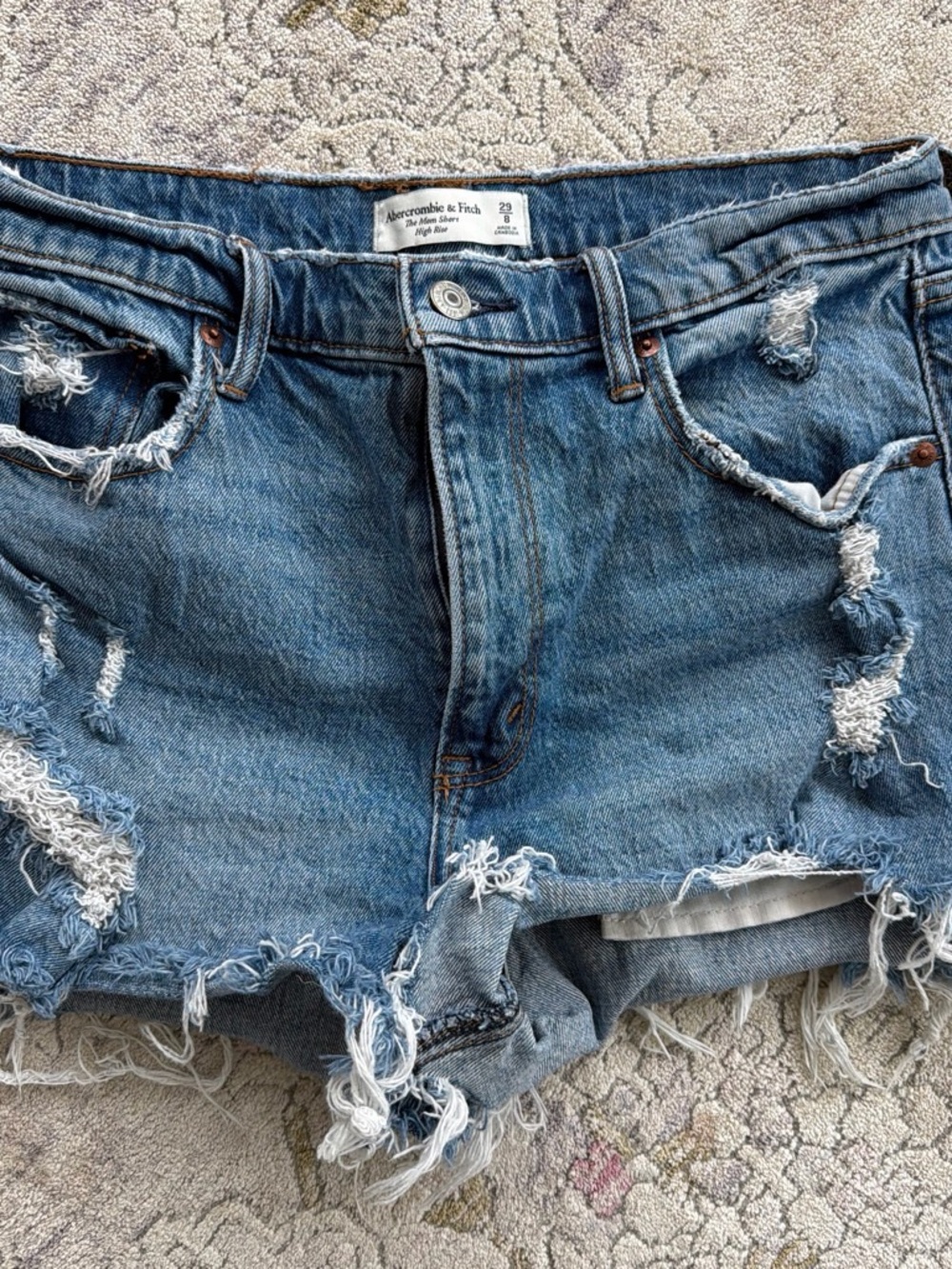 Abercrombie & Fitch Frayed Distressed Denim Shorts - Blue